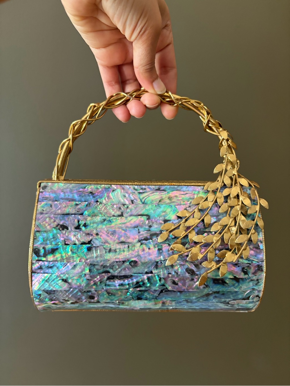 Gold-Handled Iridescent Abalone Clutch Bag